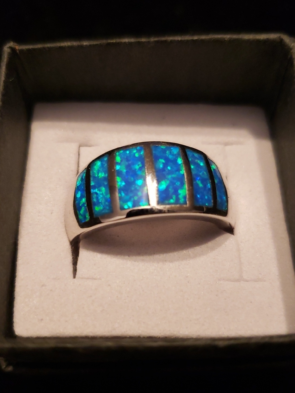 NEW SZ 9 Sterling Opal, Created, Stamped 925 Hallmark, Inlay Opal In Silver, - Picture 3 of 7